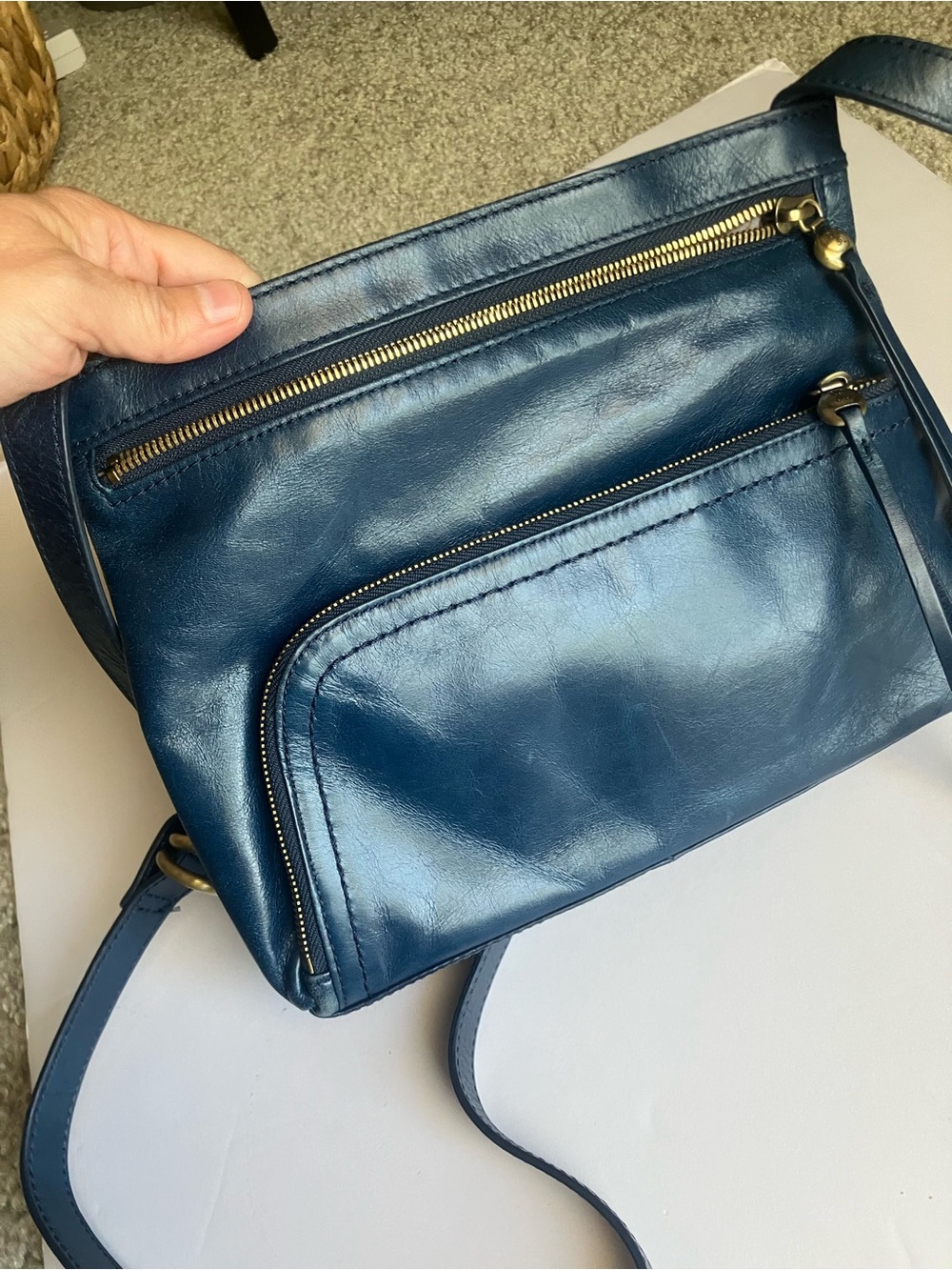 HOBO Cassie Crossbody - Deep Blue Leather with Gold Hardware
